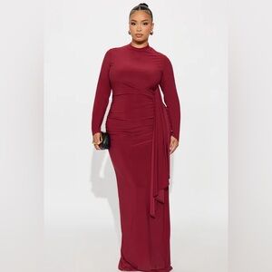 Fashion Nova Ackens Snatched Maxi Dress in Burgundy